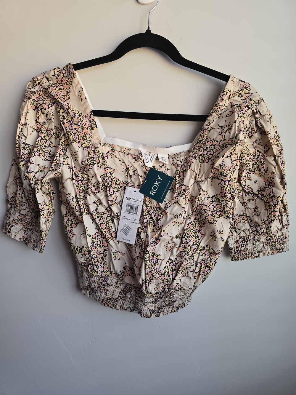 Roxy Cream 2-Piece Floral Puff-Sleeve Crop Top With Skirt